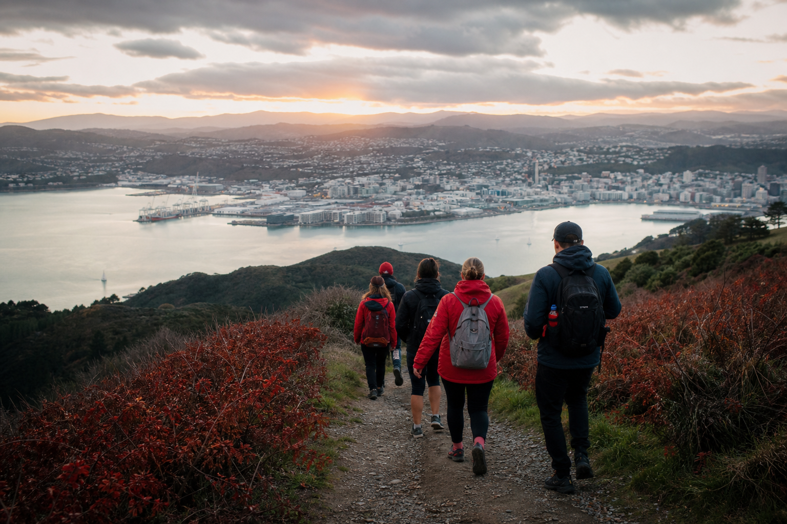 Walkers equipped with Dynankle gear on a hillside trail